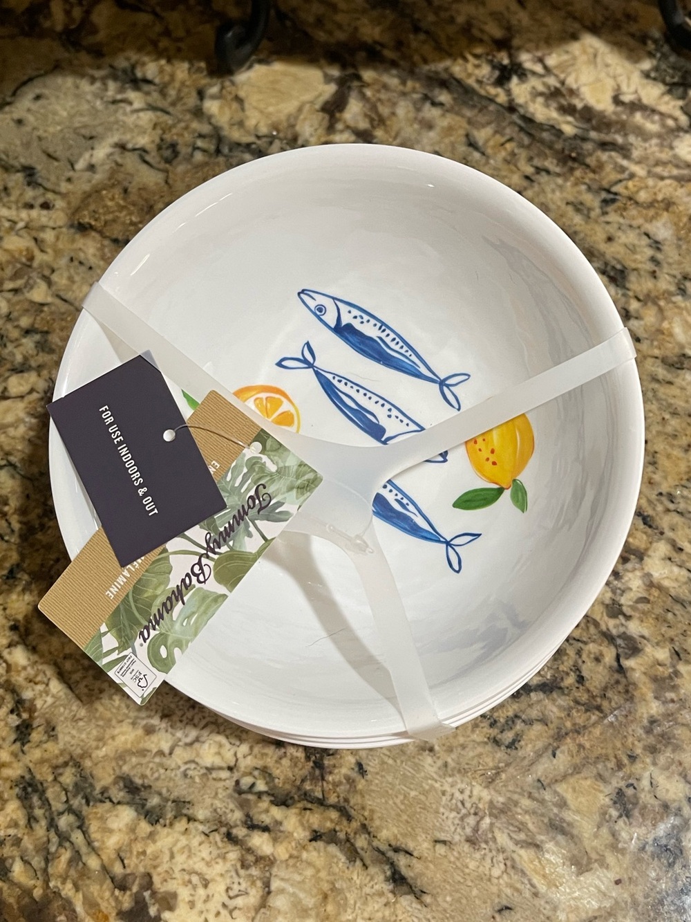 Tommy Bahama Melamine mediterranean lemon and fish bowls set  - (4) 6” NEW